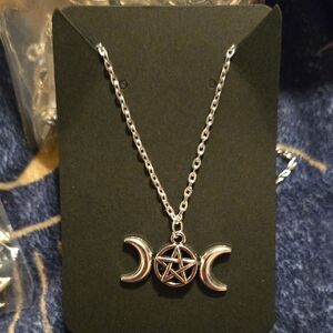 Silver Triple Moon Pentacle Necklace
